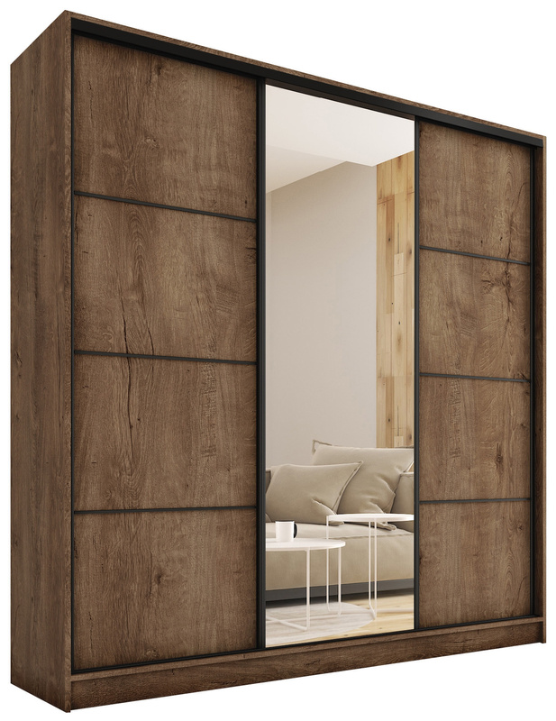 Duża szafa przesuwna z lustrem 200 cm LOFT MAX dąb lefkas