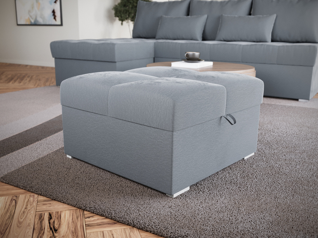 Szara welurowa pufa ze schowkiem do salonu HOT
