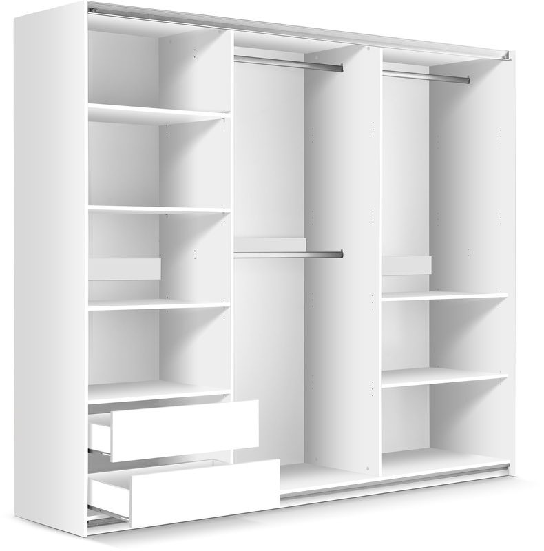 Duża szafa przesuwna z lamelami 250 cm z lustrem biały dąb wotan SAVINA