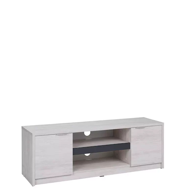 Komoda RTV z dwoma szafkami i półką 135 cm dąb biały DENIS