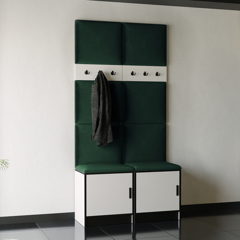 Biała garderoba do przedpokoju z panelami tapicerowanymi RIVIO