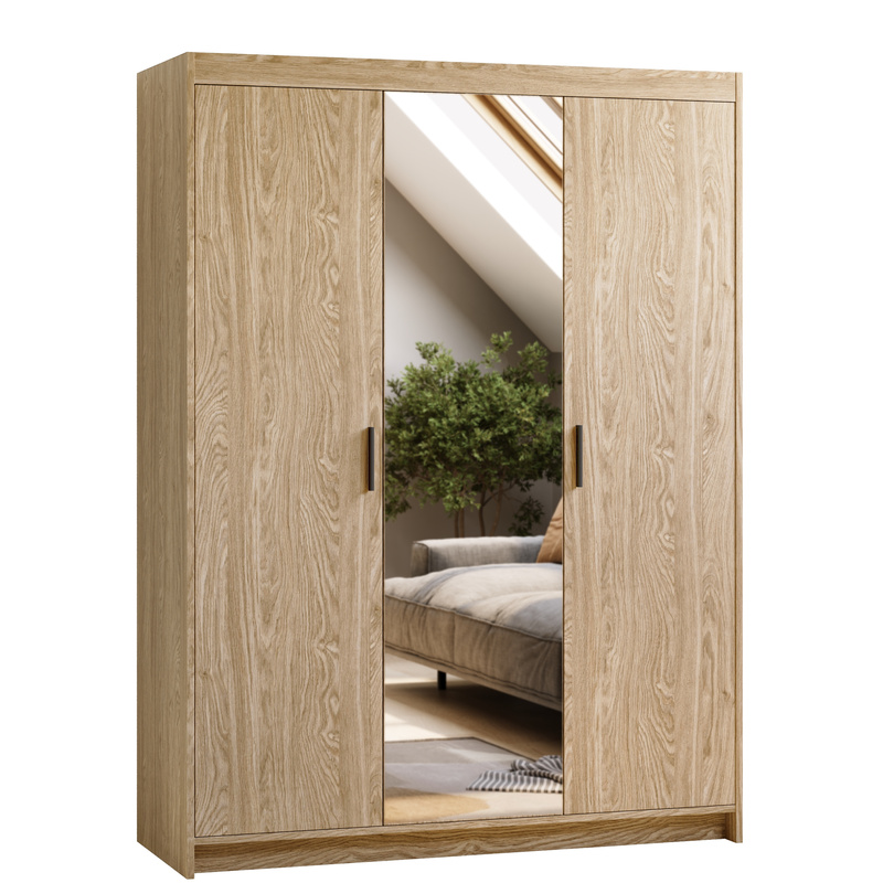 Trzydrzwiowa szafa 133 cm z lustrem do sypialni dąb olejowany KUBA