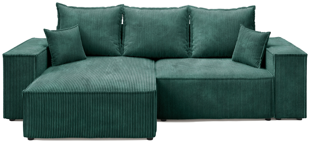 Zielona rozkładana kanapa narożna z funkcją spania do salonu ELDON
