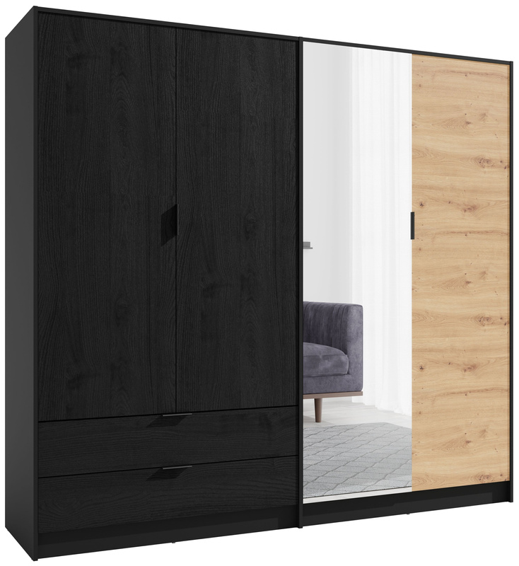 Szafa 220 cm uchylna do salonu UNARI z szufladami szary grafit