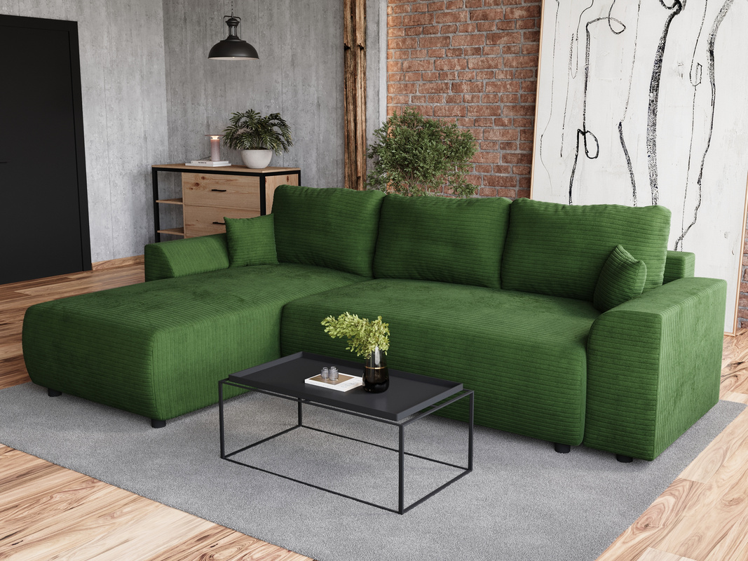 Nowoczesna kanapa narożna z funkcją spania do salonu ROMEO zielony