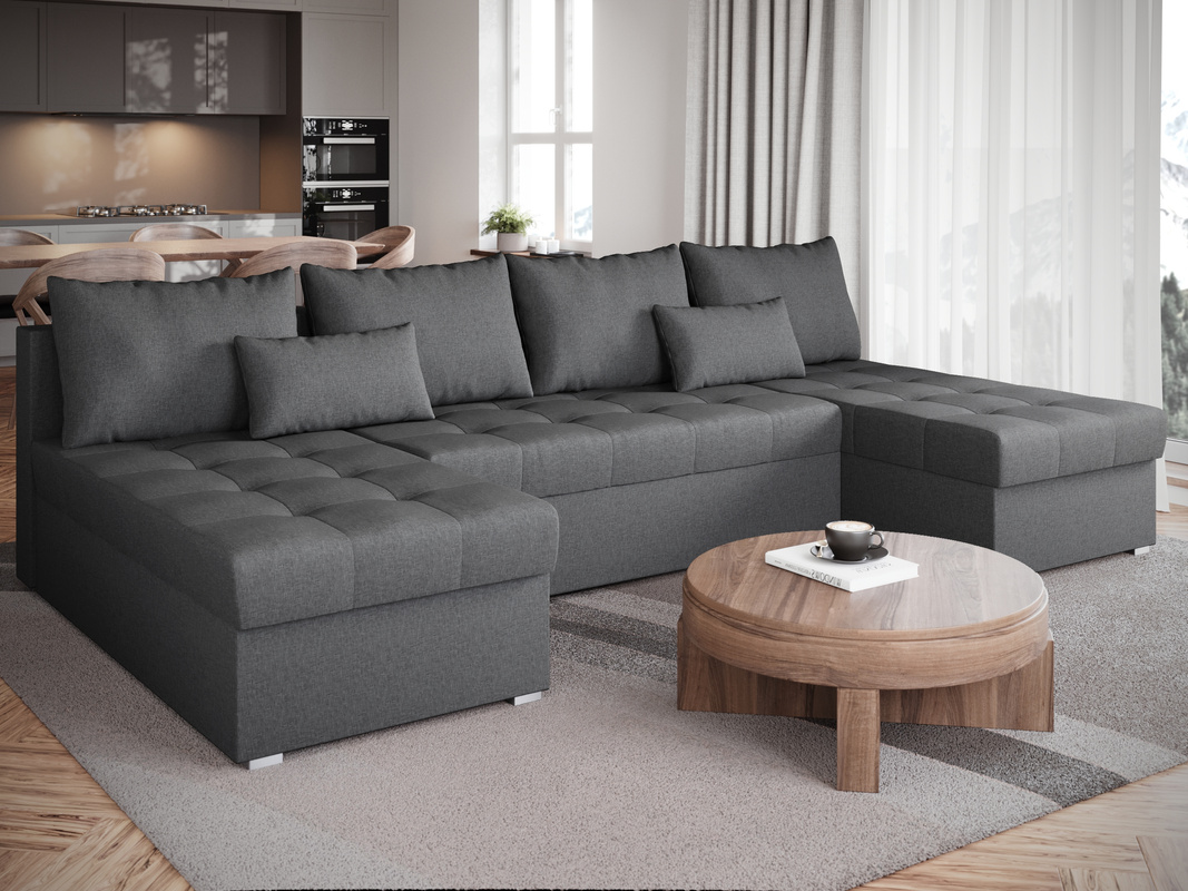 Szara kanapa narożna rozkładana z funkcją spania HOT U SLIM do salonu