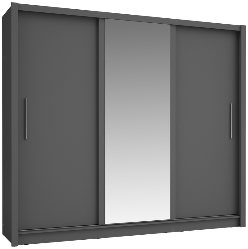Nowoczesna szafa przesuwna BALI 247 cm z lustrem szary grafit
