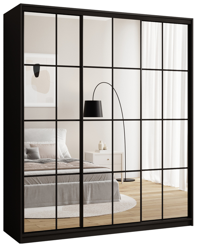 Szafa przesuwna 180 cm z lustrem i półkami do sypialni OPTICA