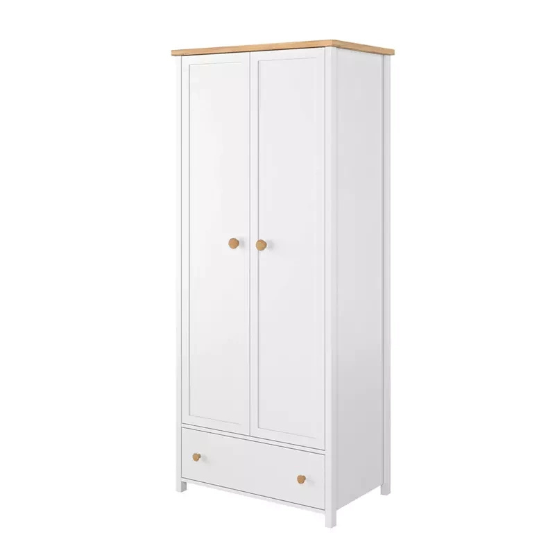 Biała dwudrzwiowa szafa młodzieżowa z półkami STORY