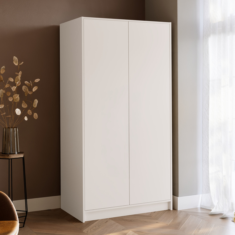 Biała dwudrzwiowa szafa uchylna 100 cm z półkami GARIO