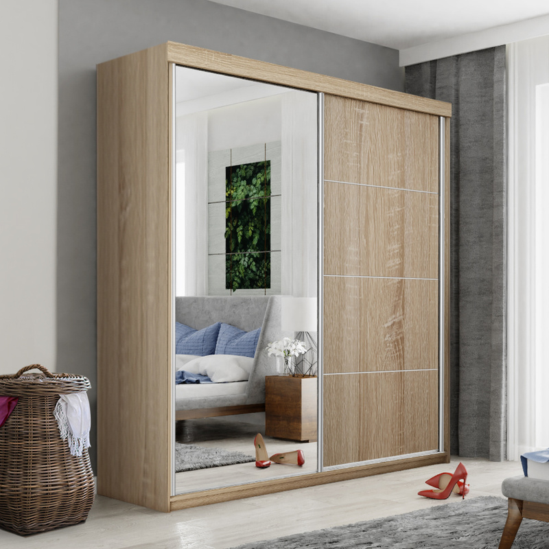 Szafa 150 cm dwudrzwiowa z lustrem do przedpokoju dąb sonoma TARO