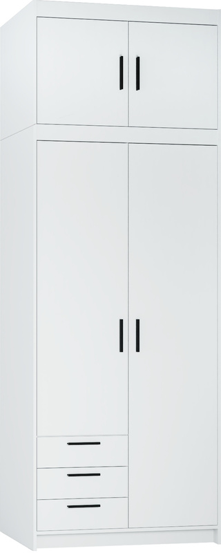 Zestaw szafa z nadstawką do garderoby biały z szufladami KUBA