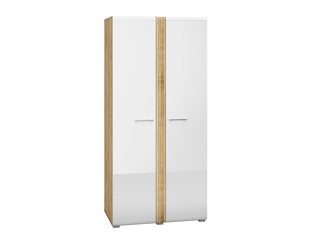 Biała dwudrzwiowa szafa 92 cm z półkami i drążkami ADAGIO połysk