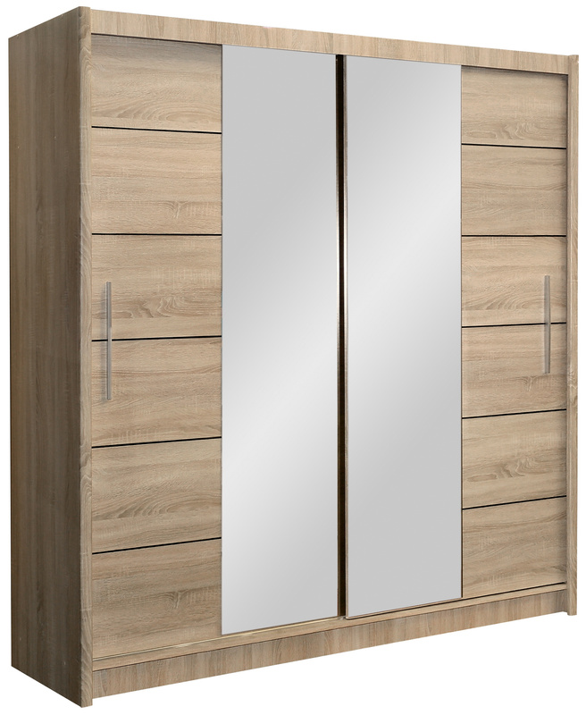 Szafa przesuwna z lustrem 203 cm do sypialni LARYS dąb sonoma