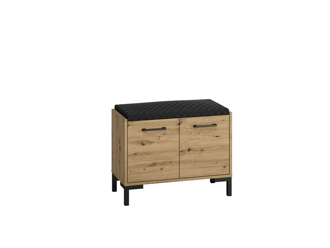 Szafka na buty z tapicerowanym siedziskiem do przedpokoju NEVIO dąb artisan