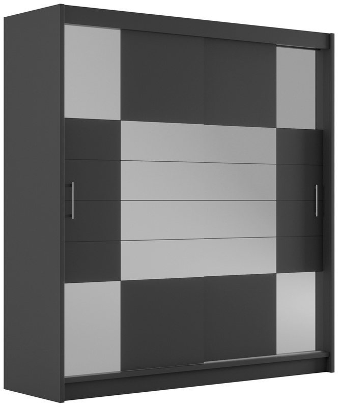 Grafitowa dwudrzwiowa szafa przesuwna z lustrem 203 cm AMARA