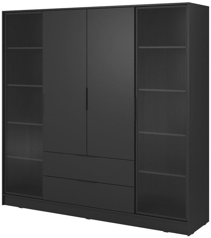 Nowoczesna czarna szafa z witryną i szufladami 206 cm KAMIS