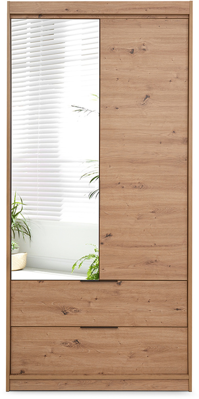 Szafa do sypialni garderoby 103 cm z lustrami szufladami dąb artisan MISTRAL