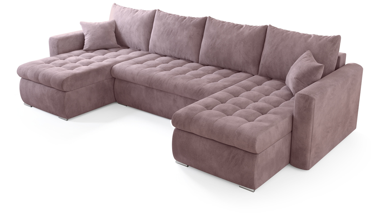 Kanapa rozkładana do salonu z funkcją spania i pojemnikiem LUIS U róż