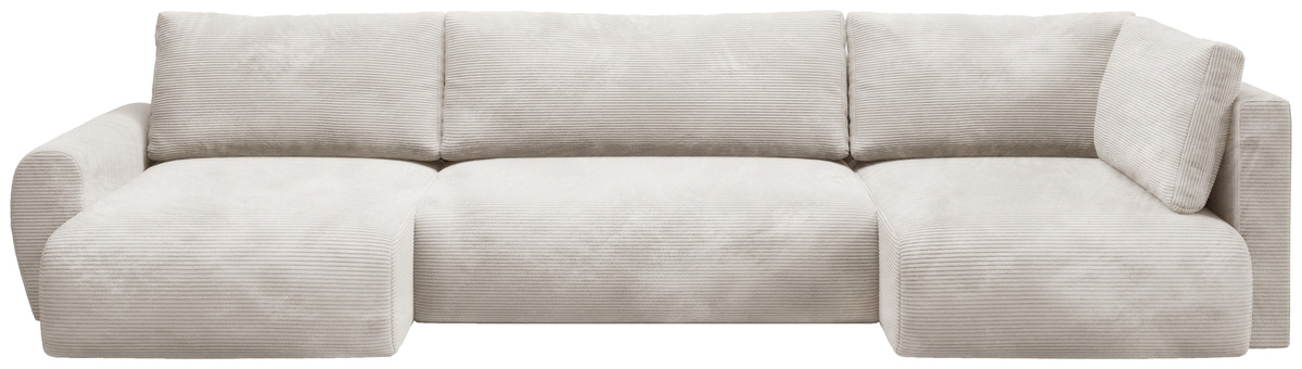 Beżowa duża rozkładana kanapa narożna sztruks PATI MAXI