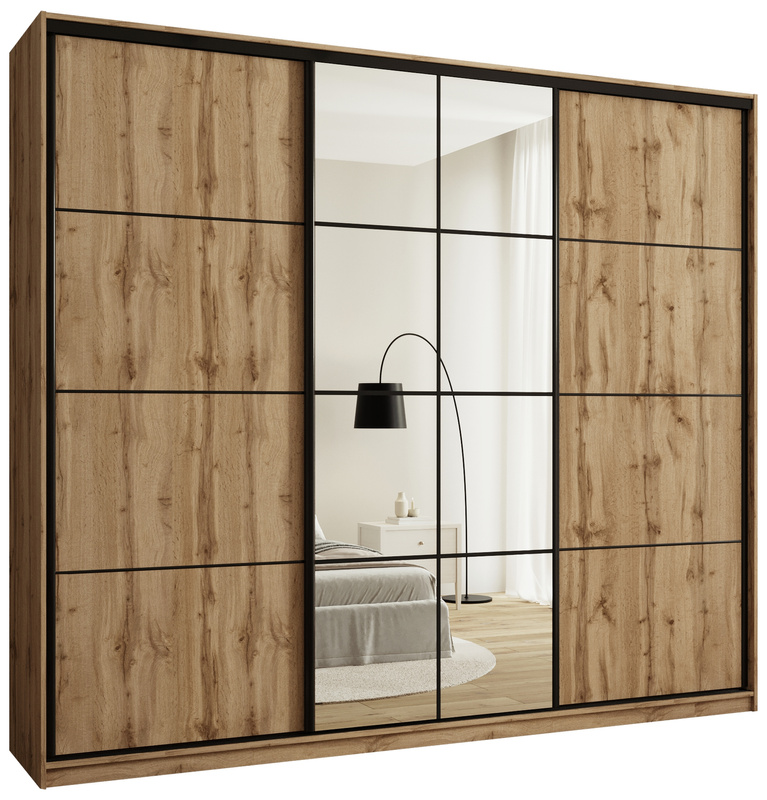Wysoka szafa przesuwna z lustrem 280 cm EDGE MAX dąb wotan