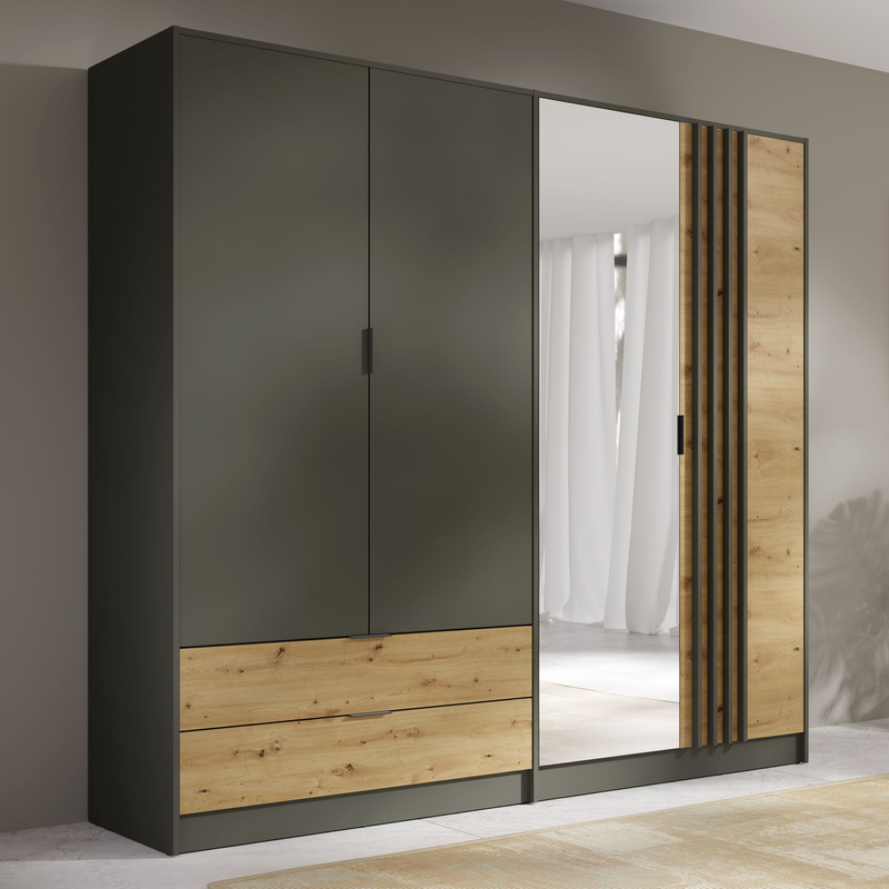 Szafa do sypialni czterodrzwiowa 220 cm RUSTICA szary grafit
