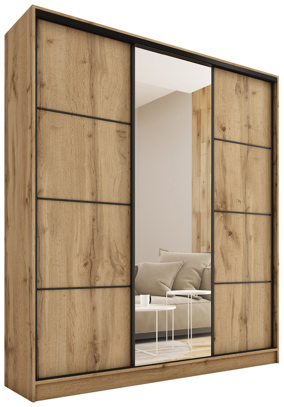 Pojemna szafa przesuwna z lustrem 180 cm LOFT MAX dąb wotan