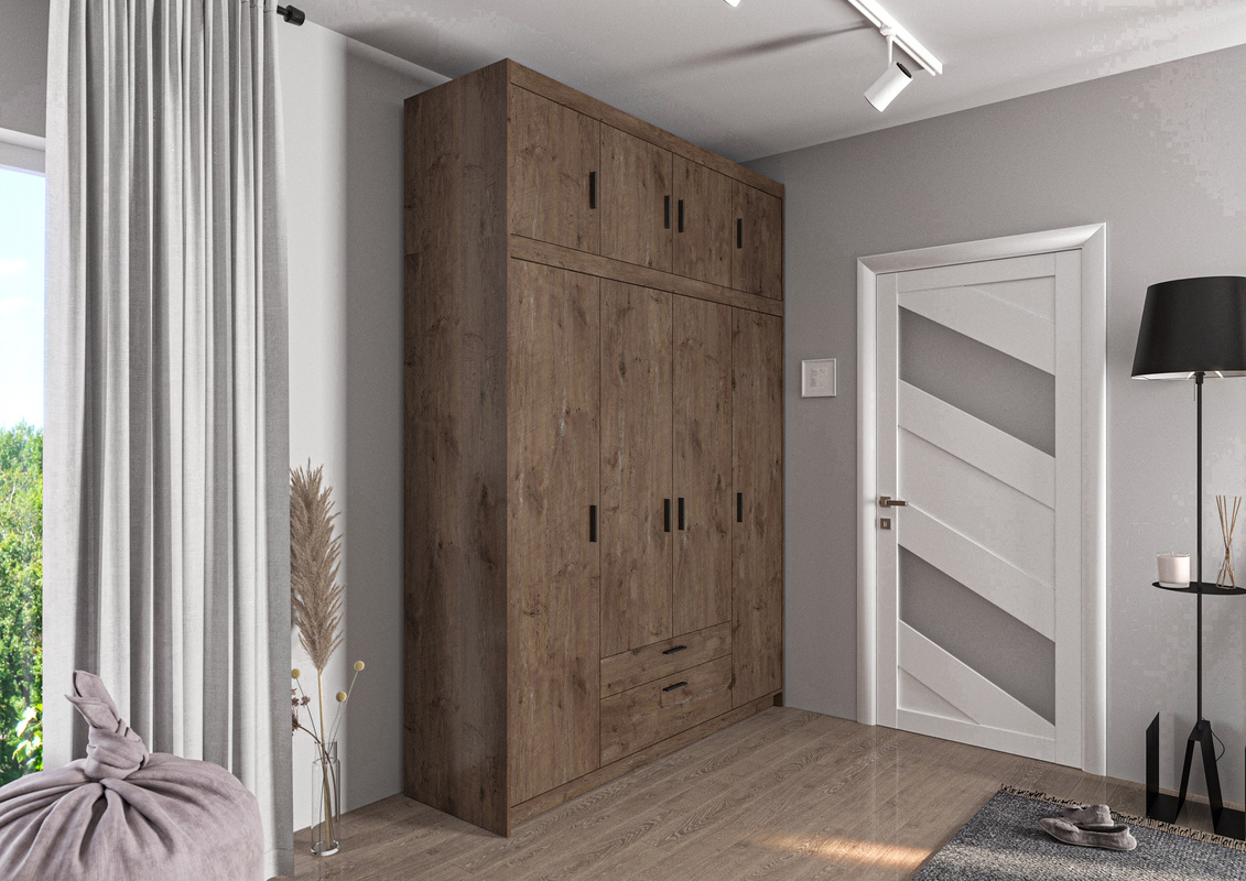 Szafa czterodrzwiowa 176 cm z nadstawką dąb lefkas KUBA