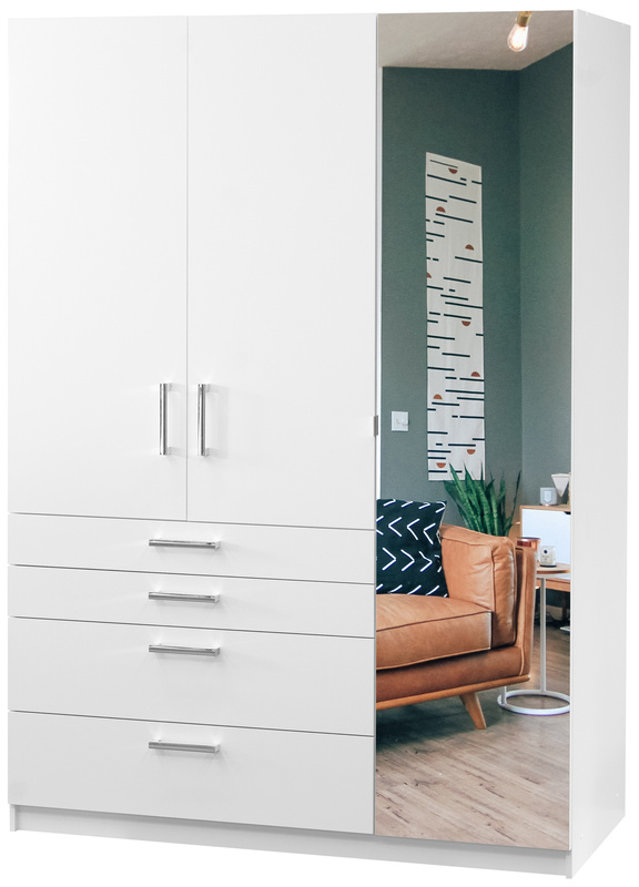 Szafa uchylna z lustrem i szufladami biała 150 cm POLAR