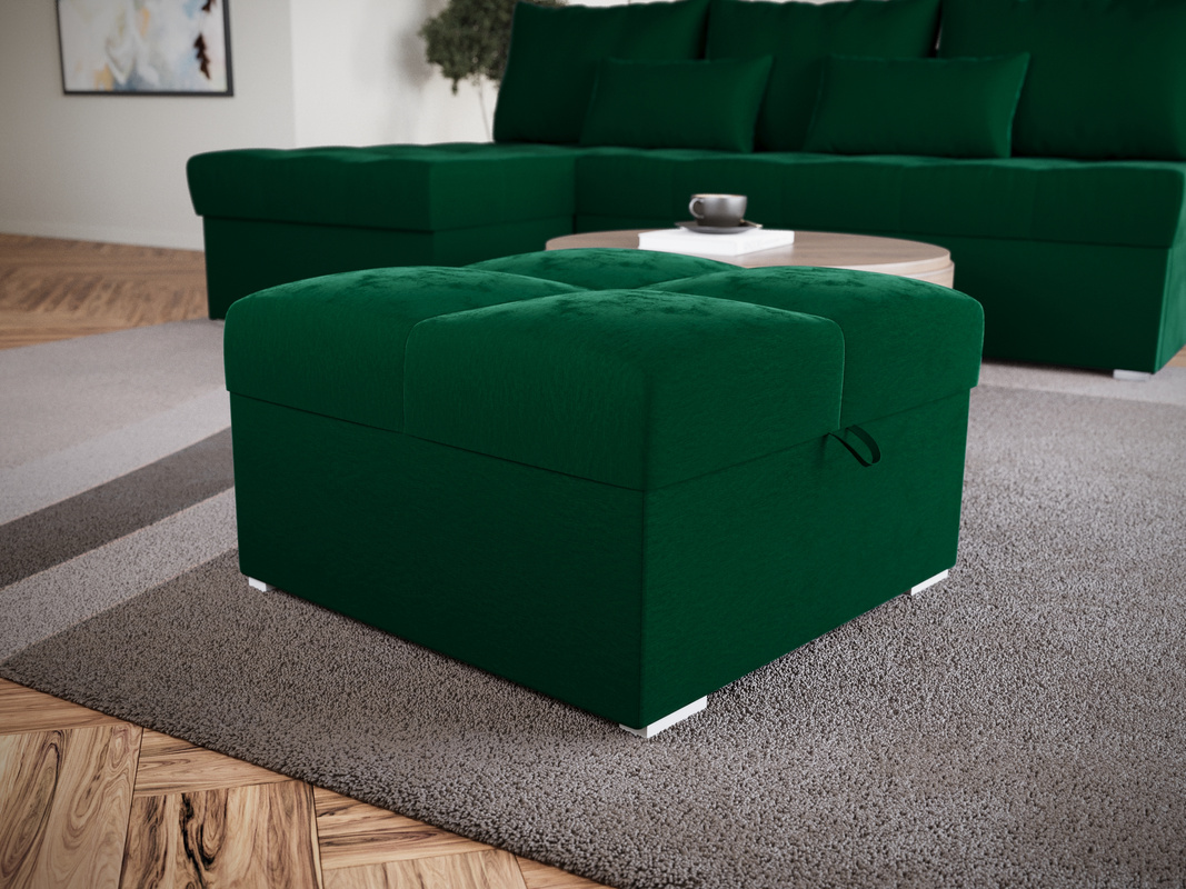 Welurowa pufa ze schowkiem do salonu HOT butelkowa zieleń