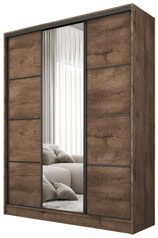 Nowoczesna szafa przesuwna z półkami 150 cm BEST dąb lefkas