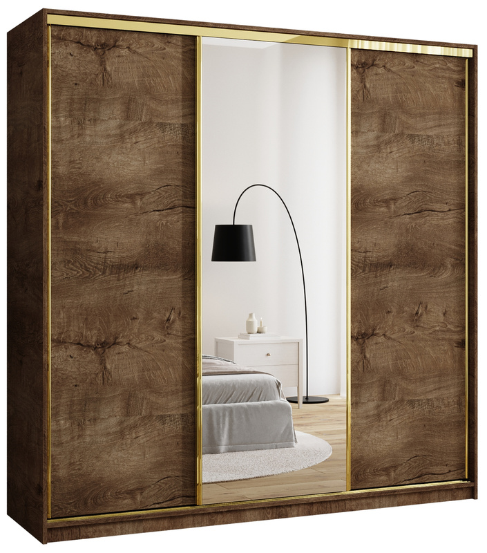 Pojemna szafa przesuwna z lustrem 200 cm GOLD NEW dąb lefkas