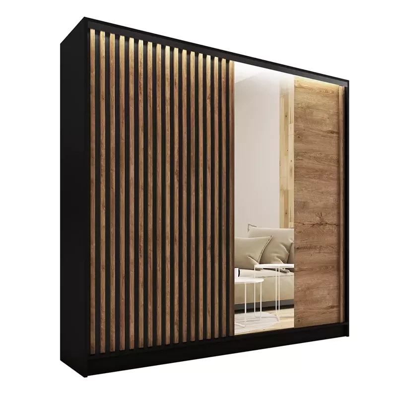 Szafa przesuwna 200 cm do sypialni z lustrem LAMEL 3D