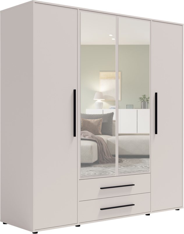 Szafa czterodrzwiowa z lustrem 200 cm do sypialni kaszmir MAXIDO