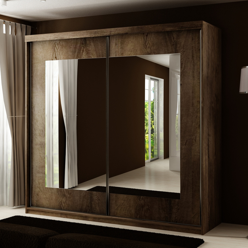 Dwudrzwiowa szafa przesuwna z lustrem 200 cm TARO jesion ciemny