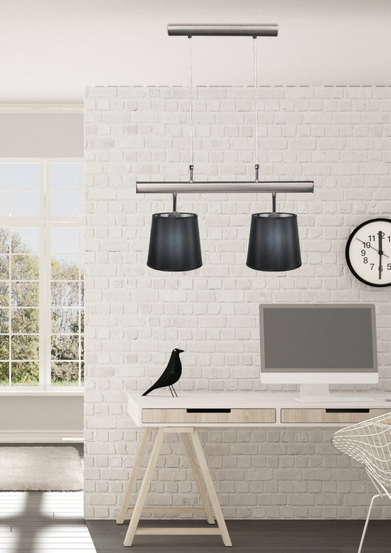 Lampa wisząca podwójna do salonu czarna satyna MILONGA metal tkanina