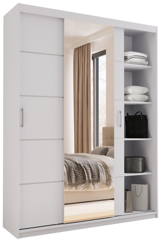Biała trzydrzwiowa szafa przesuwna z lustrem 150 cm HOT