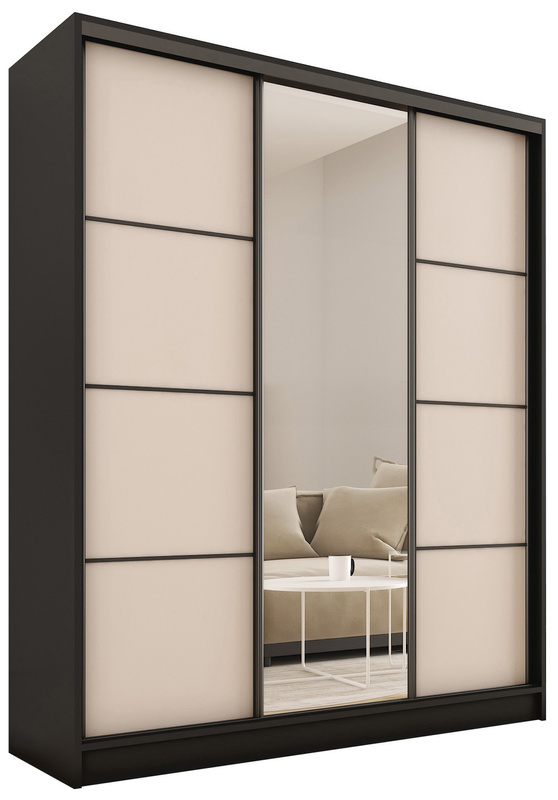 Pojemna beżowa szafa przesuwna z lustrem 180 cm LOFT MAX