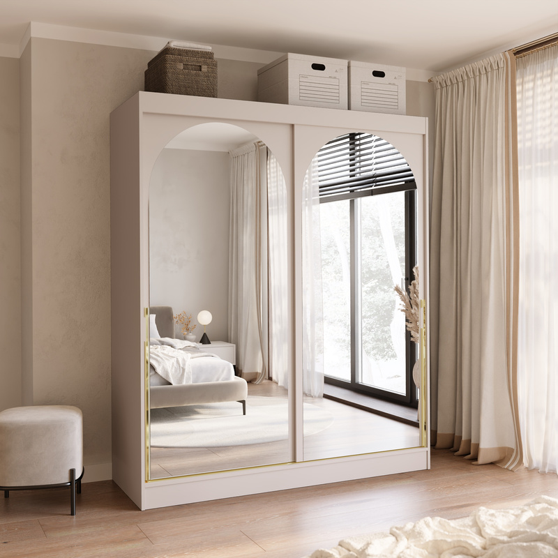 Duża kaszmirowa szafa przesuwna 180 cm z lustrami MORIN