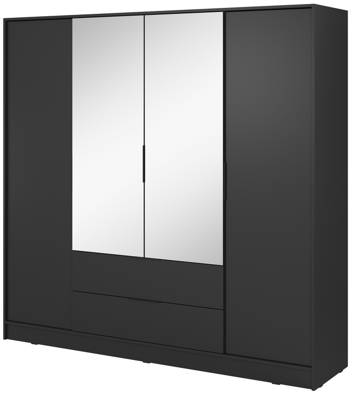 Czarna nowoczesna szafa z lustrem do sypialni 206 cm KAMIS
