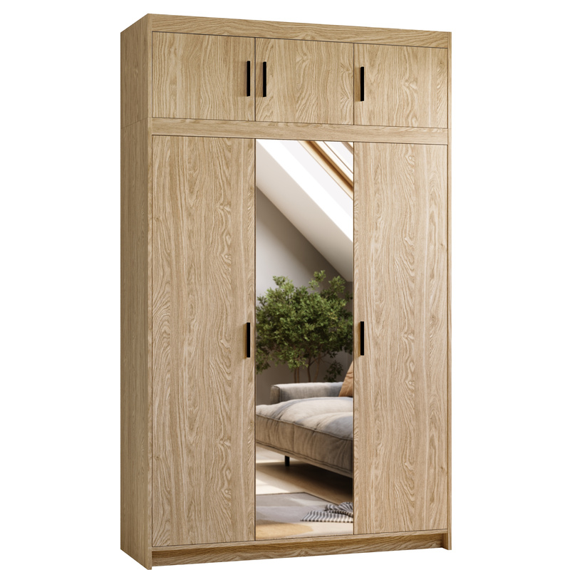 Trzydrzwiowa szafa z lustrem z nadstawką 133 cm dąb olejowany KUBA