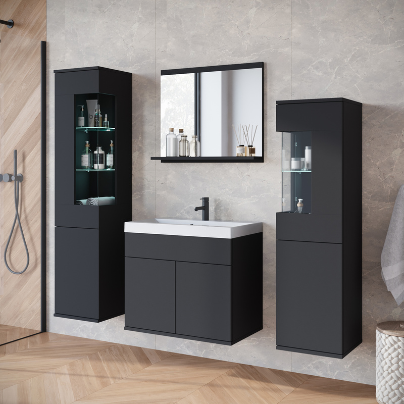 Czarny zestaw mebli łazienkowych z lustrem NAVARO