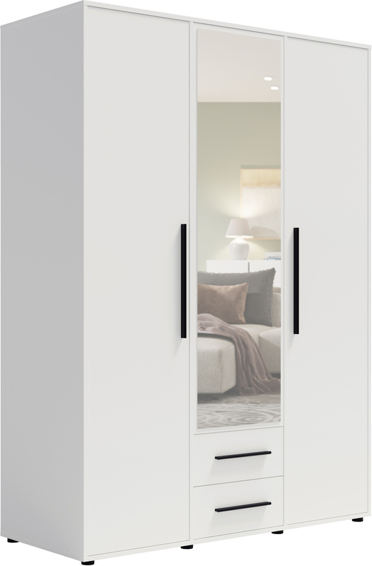 Szafa trzydrzwiowa z lustrem 150 cm do sypialni biała MAXIDO