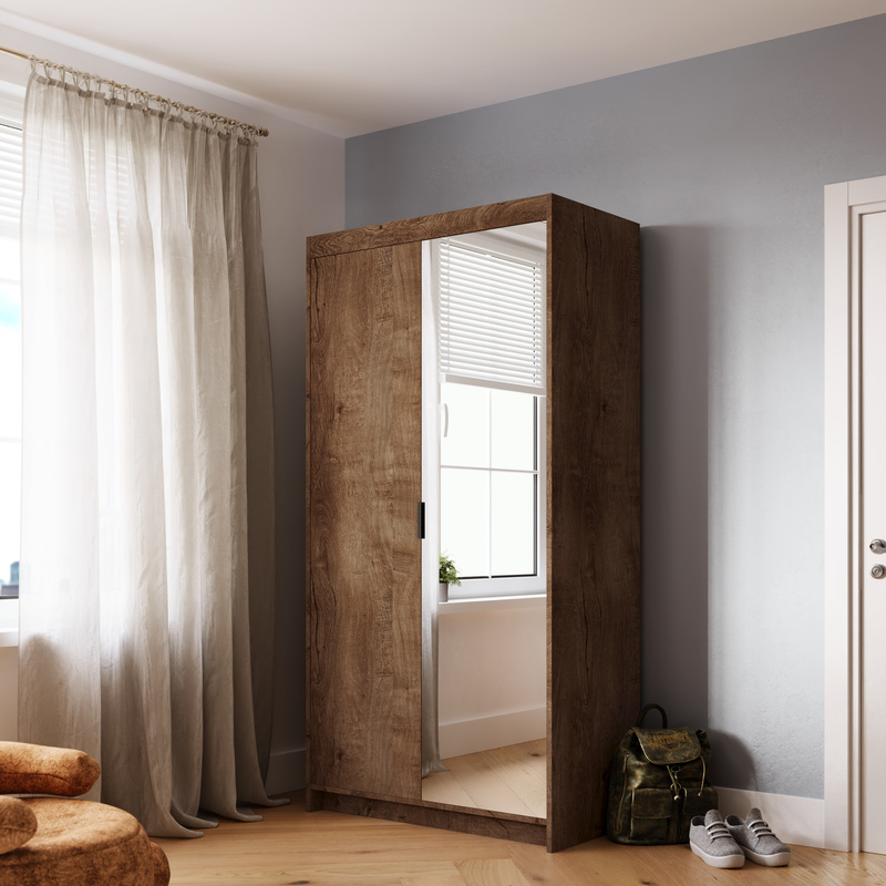 Szafa modułowa uchylna z lustrem 90 cm dwudrzwiowa KUBA dąb lefkas