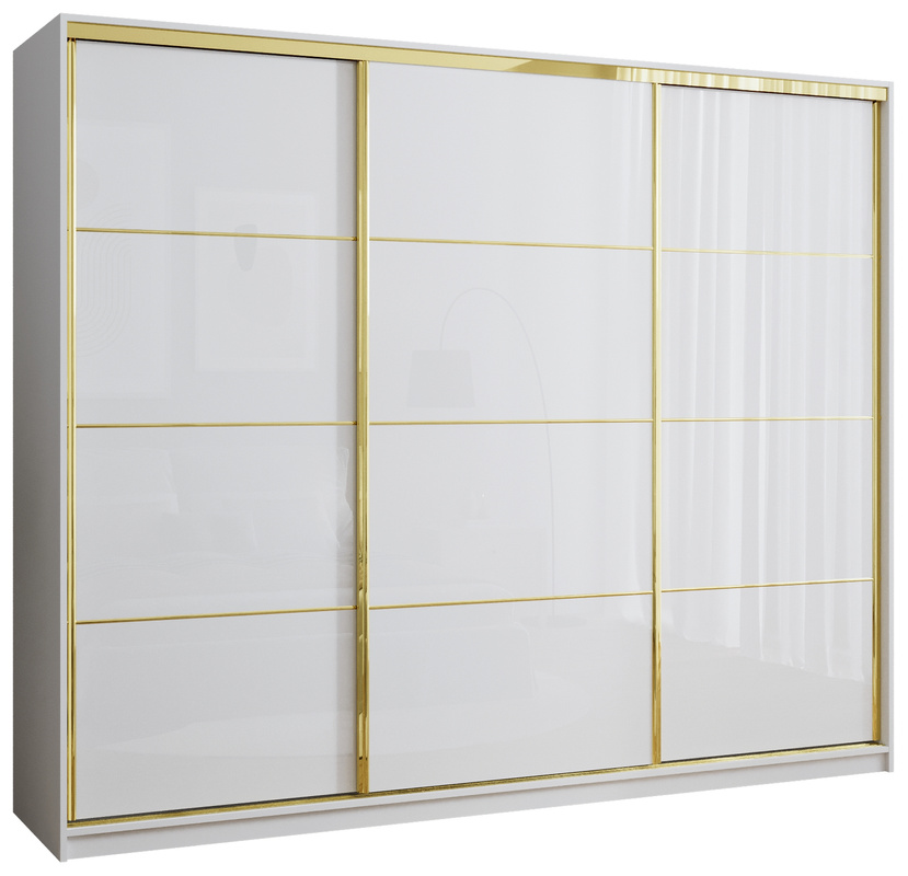 Szafa do sypialni 250 cm GOLD NEW biały połysk