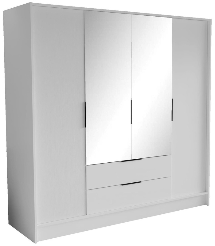 Czterodrzwiowa biała szafa uchylna 200 cm z półkami NUBIA