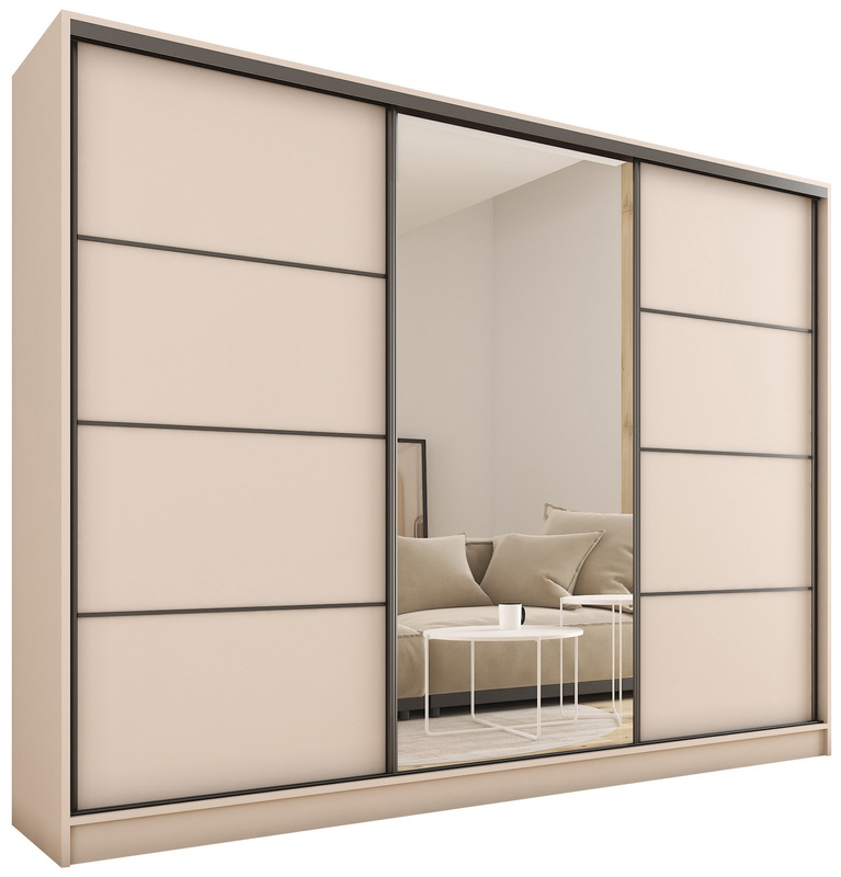 Szafa przesuwna z lustrem 280 cm z półkami LOFT MAX beż piaskowy