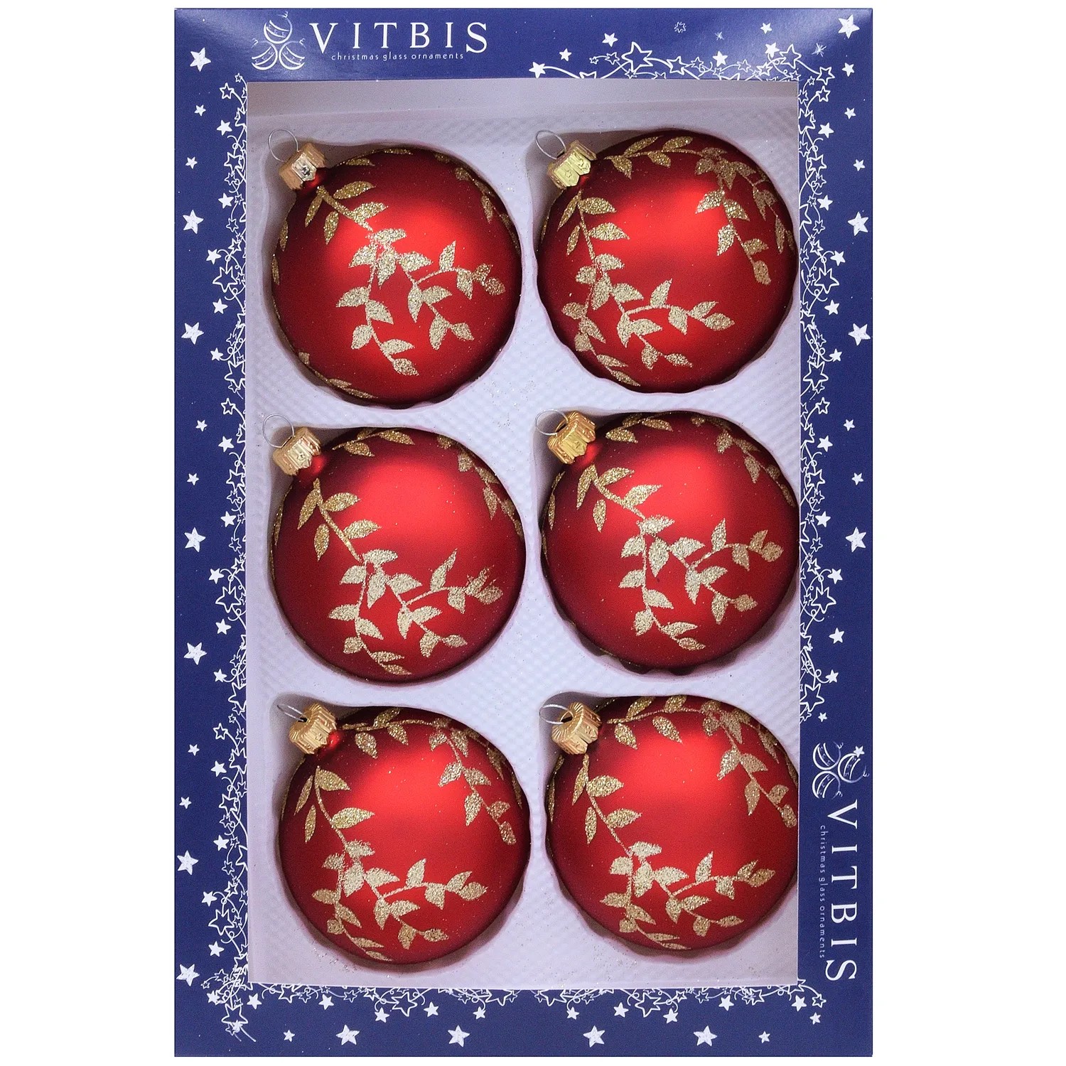 Bombki z dekorem tradycyjnym w pudełku czerwone śr. 8 cm - 6 szt.