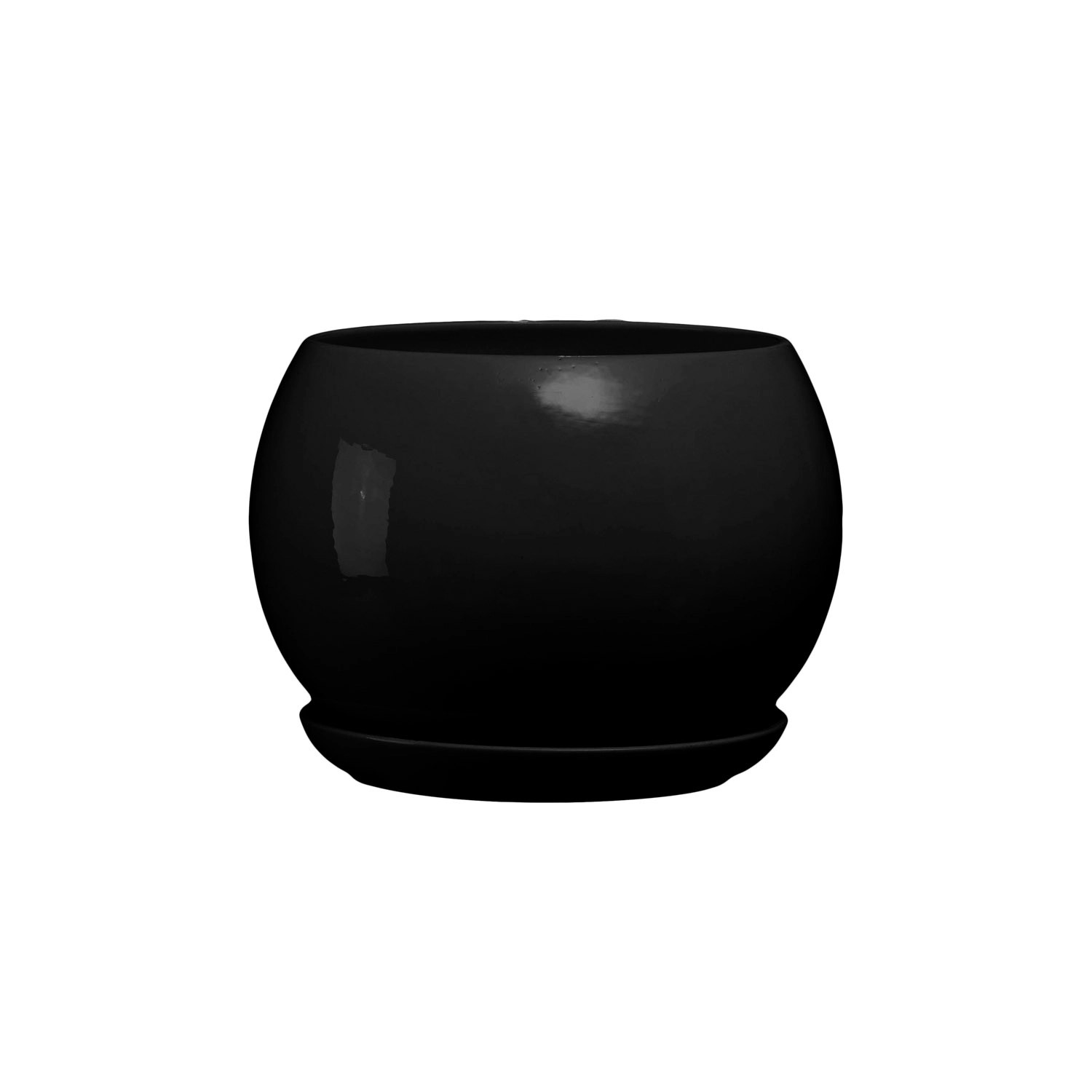 Doniczka z podstawką Kula czarna połysk - 13 cm