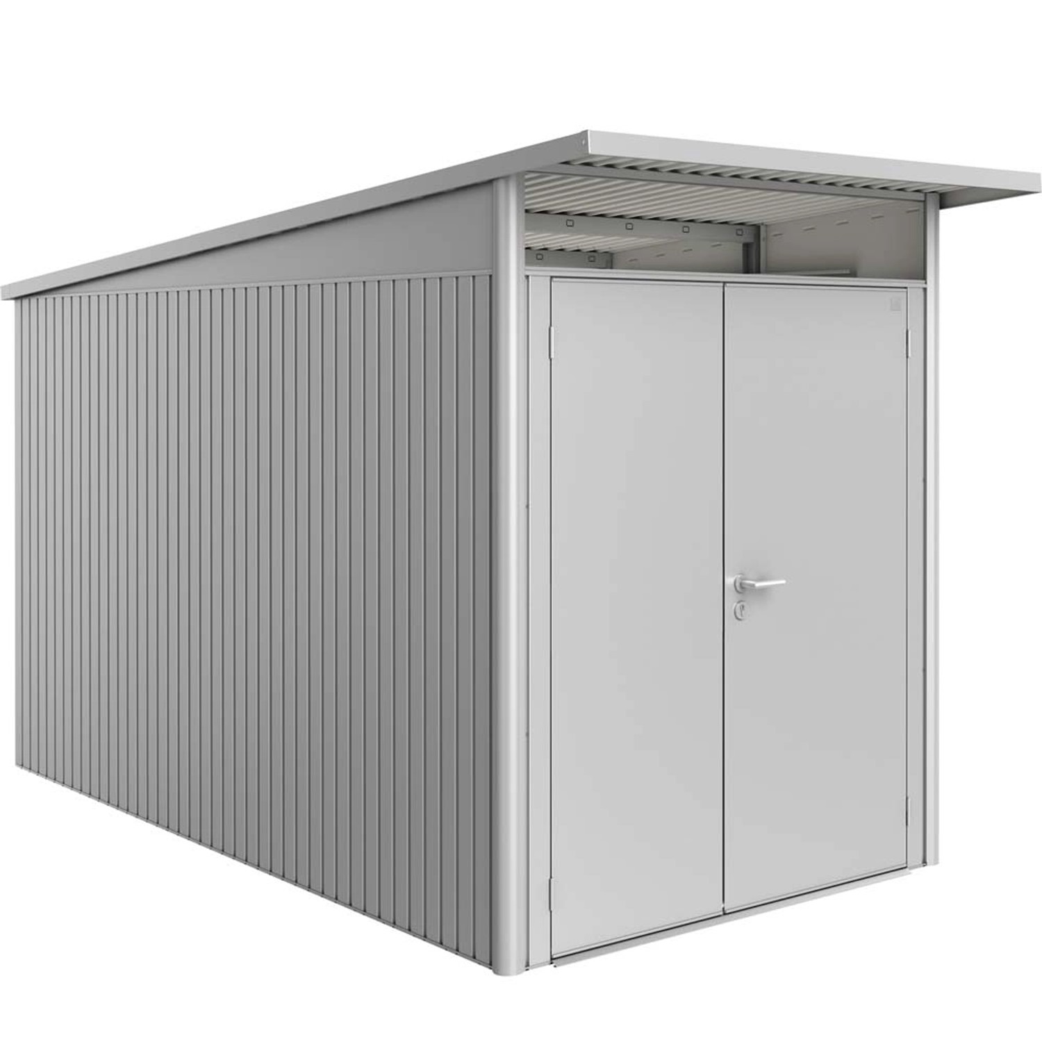 Biohort Domek ogrodowy srebrny drzwi podwójne - 180 x 380 cm